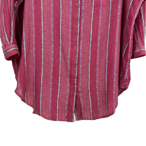 ANTHROPOLGIE PILCRO The Bo Boyfriend Embroidered Button Down Red Top Size Small - Picture 4 of 10